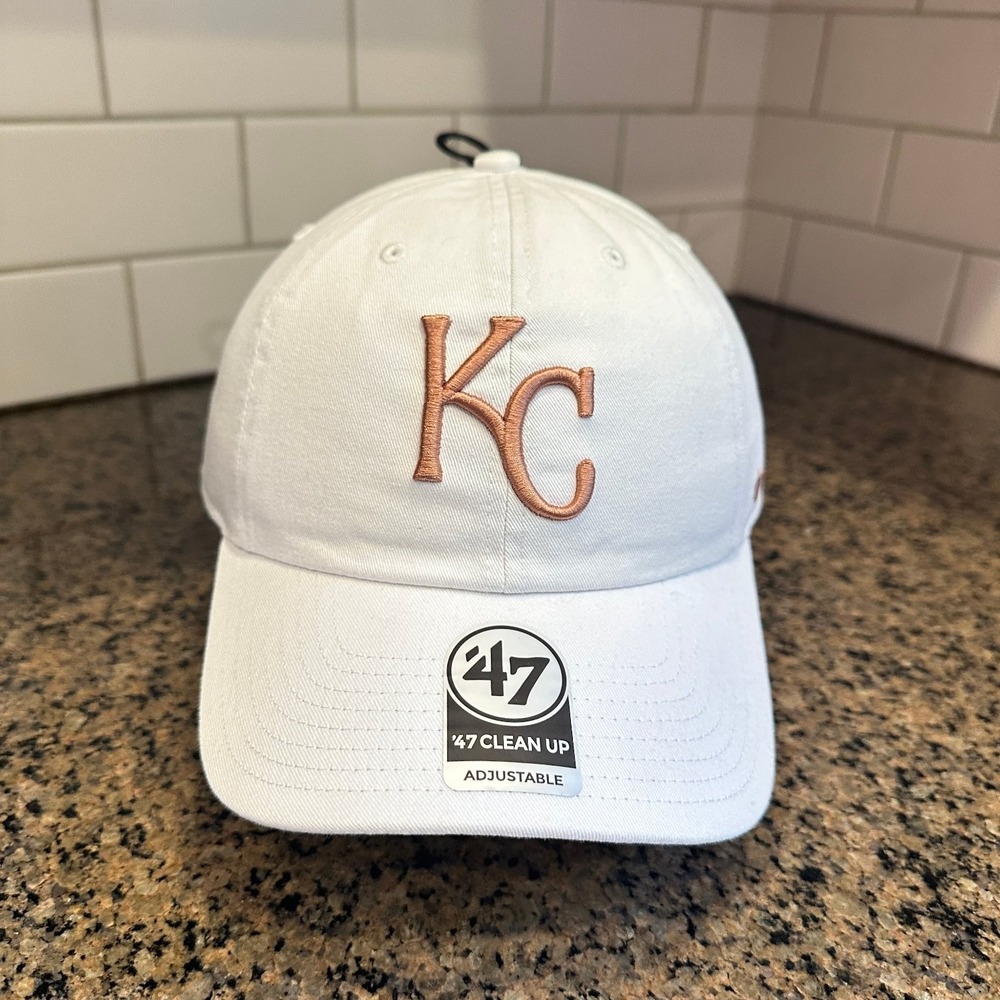Kansas City Royals '47 CLEAN UP Adjustable Hat White Rose Gold MLB New